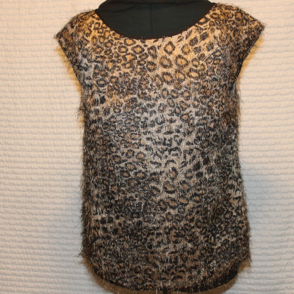 ANN TAYLOR NWOT Leopard print "Fuzzy" cap sleeve Blouse Top Sz 6P